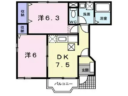 アメニティ・スペース(2DK/1階)の間取り写真