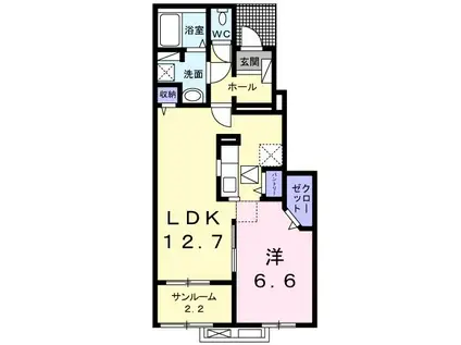 ディープ リヴィール(1LDK/1階)の間取り写真