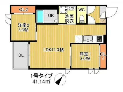 REGALEST 千早 テラス(2LDK/3階)の間取り写真