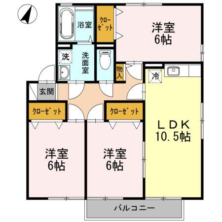シャルマンハウス兵庫南B(3LDK/2階)の間取り写真