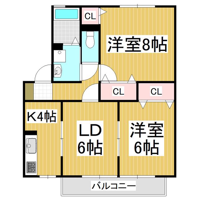 セジュール・ラフィネB(2LDK/2階)の間取り写真