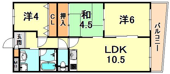 カルム六甲(3LDK/3階)の間取り写真