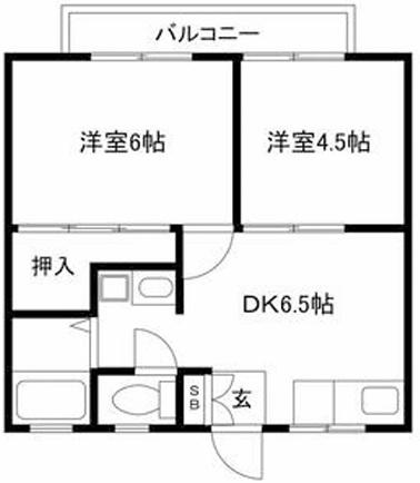 ハイツ白楊(2DK/2階)の間取り写真