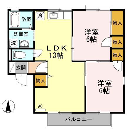 ドミール円座C棟(2LDK/1階)の間取り写真