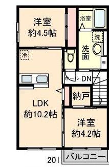 CASA UNO(2LDK/2階)の間取り写真