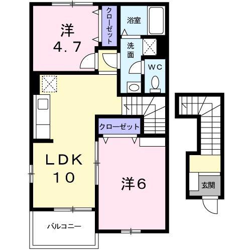 ベルビューコートA(2LDK/2階)の間取り写真