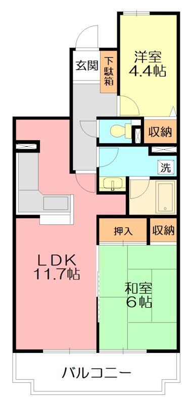 ヒルズ南戸塚3号棟(2LDK/6階)の間取り写真