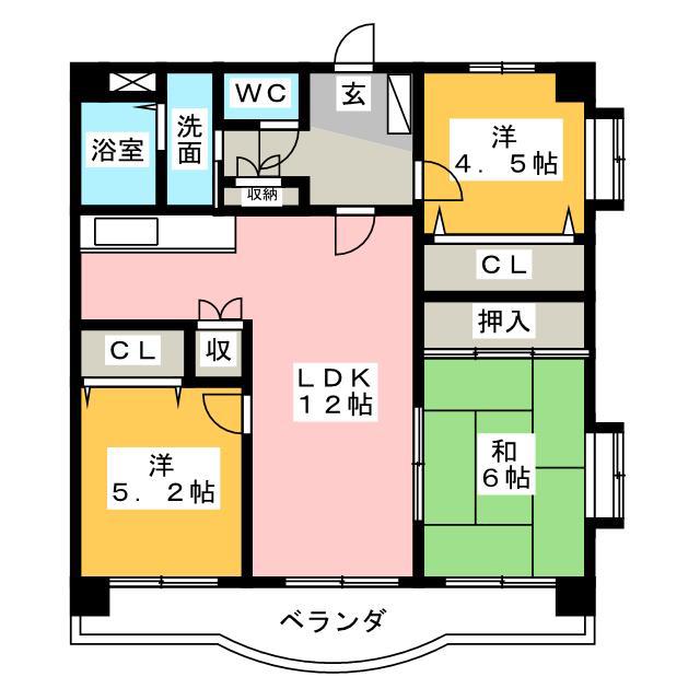ヒルズいなんば(3LDK/9階)の間取り写真