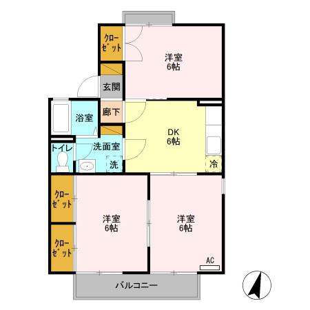 コーポ七曲りE(3DK/2階)の間取り写真