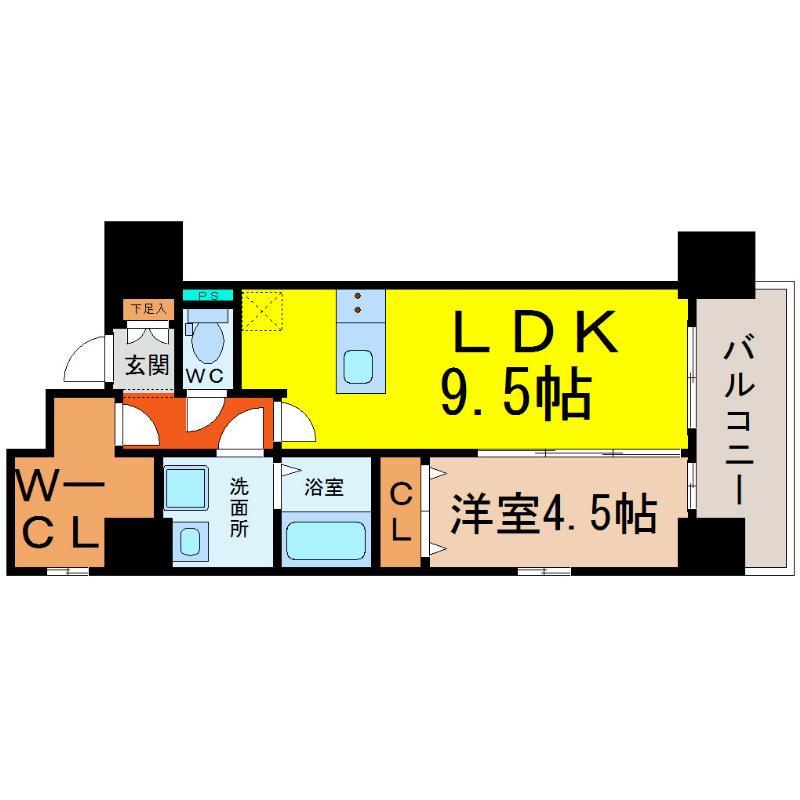 プレサンス錦ラウム(1LDK/4階)の間取り写真