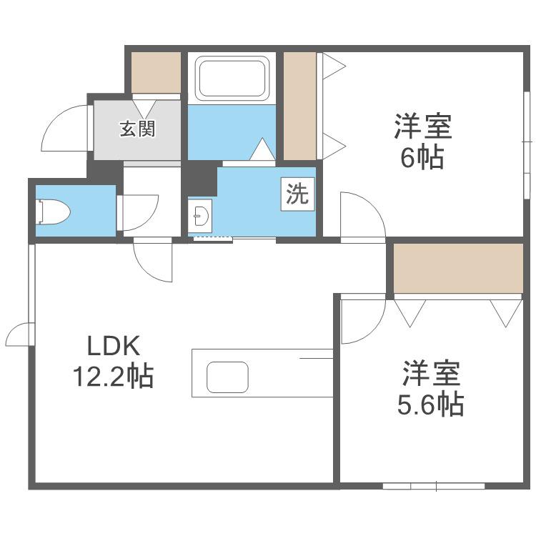 EIE月寒西(2LDK/4階)の間取り写真