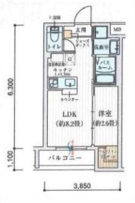 リアコート上新庄(1LDK/4階)の間取り写真