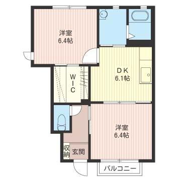 ボヌール・ブランシェB(2DK/1階)の間取り写真