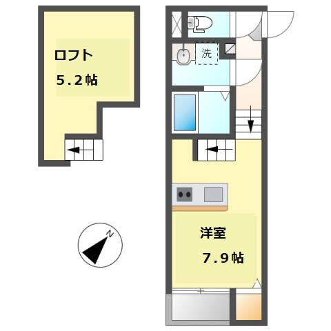 サニーハイツ南川町(1SK/2階)の間取り写真