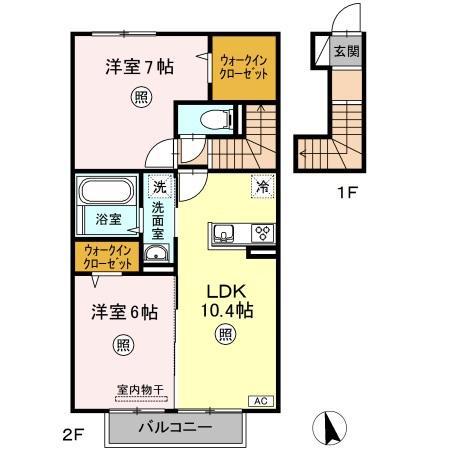 ラウレア福田B棟B棟(2LDK/2階)の間取り写真