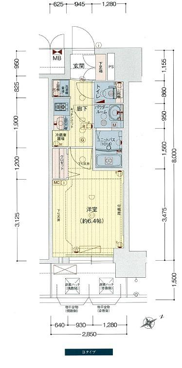 プレサンスOSAKA DOMECITYビーツ(1K/2階)の間取り写真
