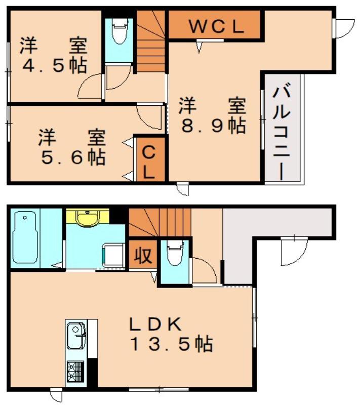 D-ROOM賀茂 弐番館(3LDK/1階)の間取り写真
