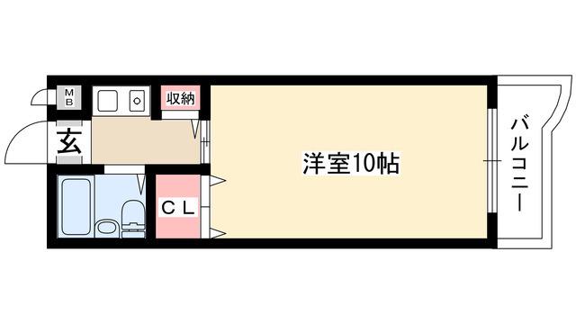 ジョイフル宝ヶ丘(1K/4階)の間取り写真
