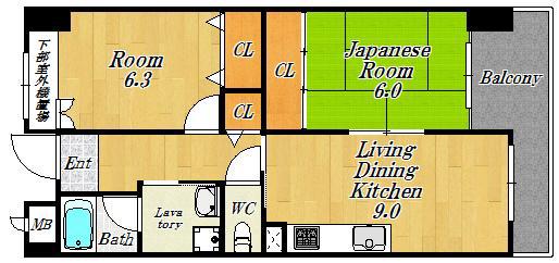 エバーグリーン鶴見(2LDK/8階)の間取り写真