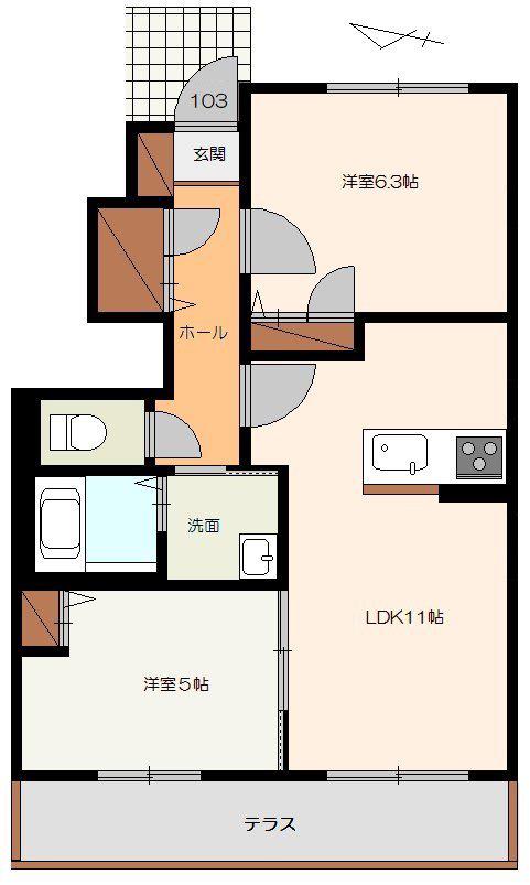 コンフォート上野(2LDK/1階)の間取り写真