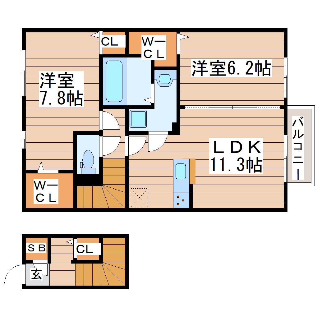 D-ROOMひいらぎ(2LDK/2階)の間取り写真