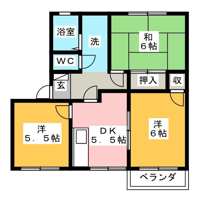 コーポ杉の木A(3DK/2階)の間取り写真