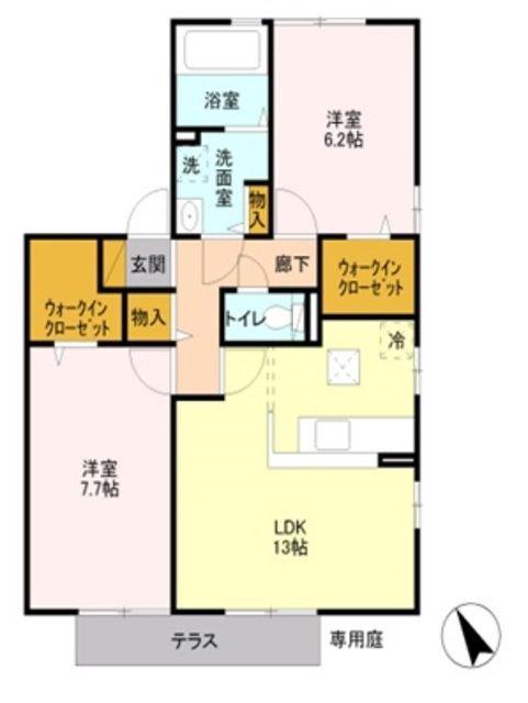 クレアシティさいたま(2LDK/1階)の間取り写真