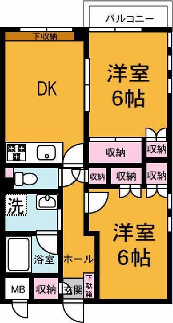 エグゼクティブ22(2DK/2階)の間取り写真