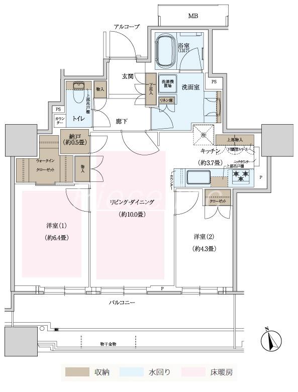 プラウドタワー梅田豊崎(1LDK/22階)の間取り写真