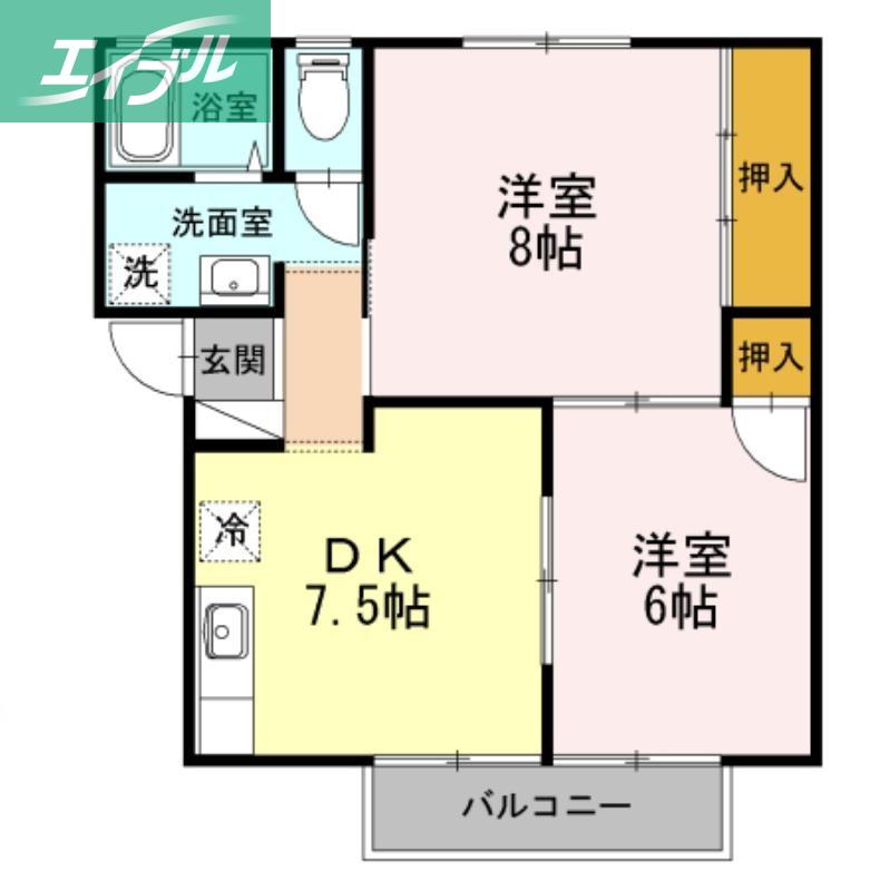 エステートMK A棟(2DK/2階)の間取り写真