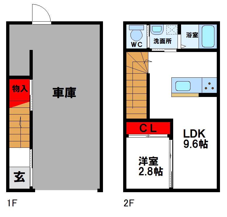 EXCEL GARAGE 小倉南A棟(1LDK/1階)の間取り写真