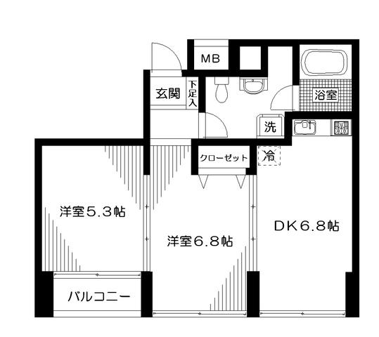 コート向ヶ丘(2DK/3階)の間取り写真