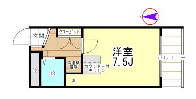 エグゼスリーナイン(ワンルーム/2階)の間取り写真