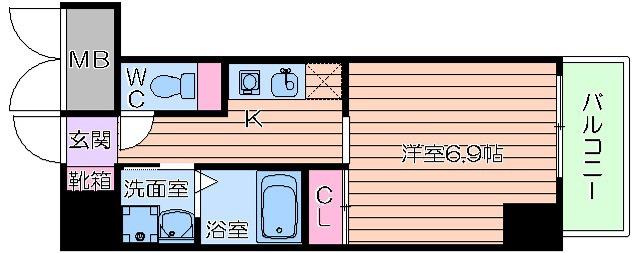 ドゥーエ本庄(1K/9階)の間取り写真