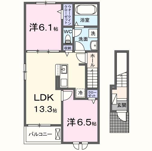 テェーニメント・エム200(2LDK/2階)の間取り写真