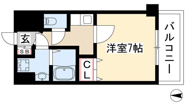 ヴィラマリオン(1K/4階)の間取り写真