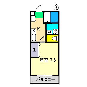サンコート南はりまや(1K/2階)の間取り写真
