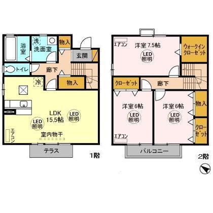 リビングタウンみどりのG(3LDK/2階)の間取り写真