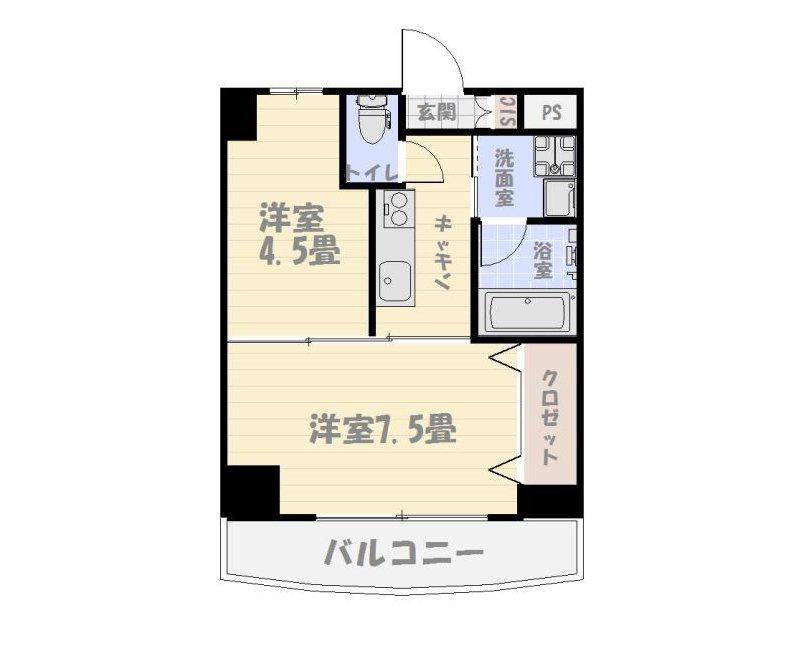 ヨーロピア荒田(2K/4階)の間取り写真