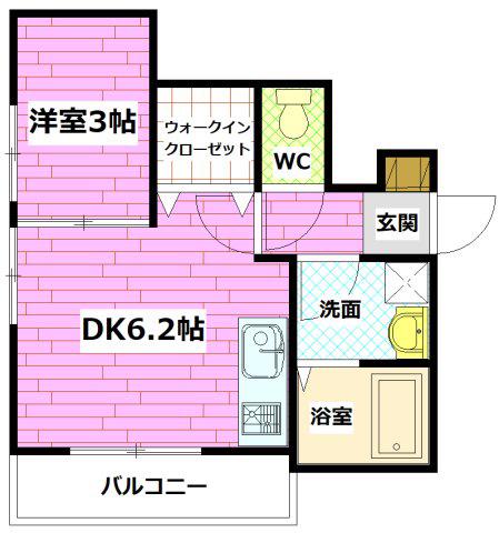 ロイヤルヴィラ向洋 A棟(1LDK/1階)の間取り写真