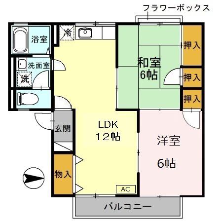ティファニー21B棟(2LDK/1階)の間取り写真