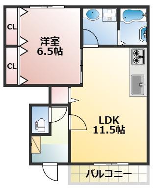 フィリア水前寺公園(1LDK/1階)の間取り写真