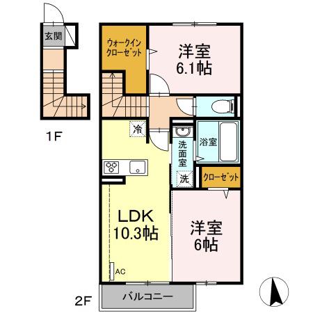 エピナール21 B棟(2LDK/2階)の間取り写真