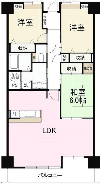 オレンジハイツ香西東(3LDK/7階)の間取り写真