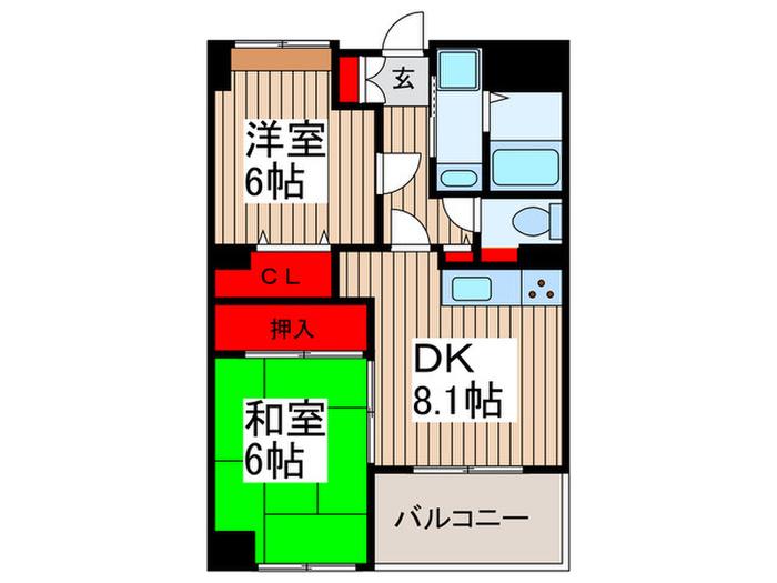 マルジューマンション(2DK/6階)の間取り写真
