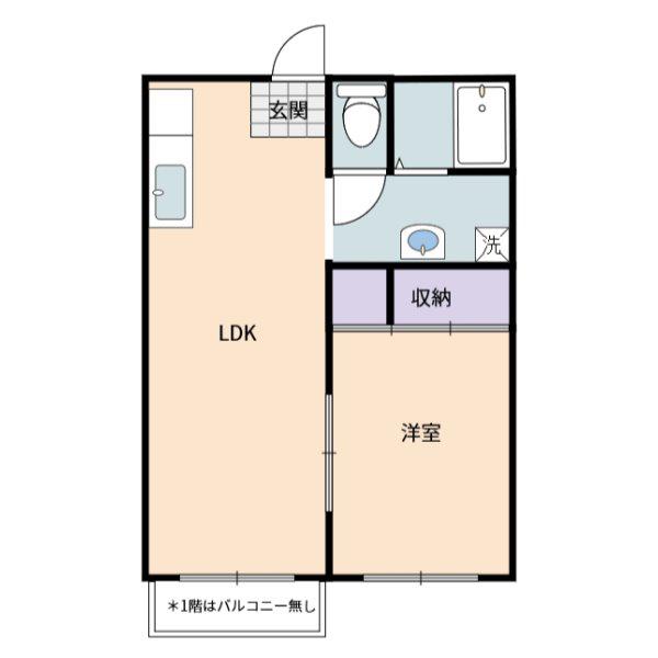 ゆぁパレス B棟(1LDK/2階)の間取り写真