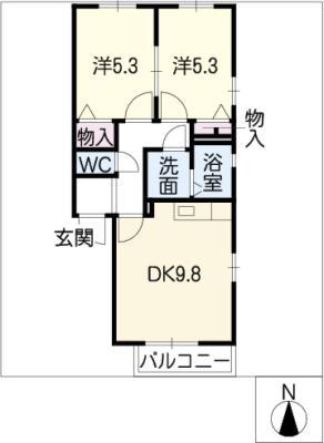 サンハイム・明徳(2DK/1階)の間取り写真
