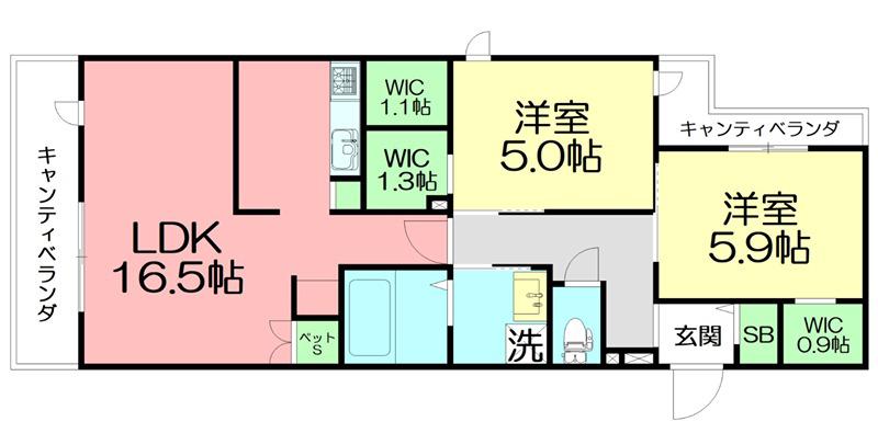 ソフィア本厚木(2LDK/3階)の間取り写真