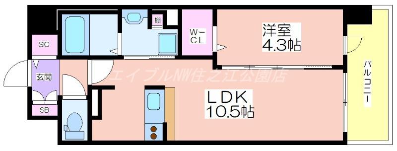 サザンネスト住ノ江駅前(1LDK/4階)の間取り写真