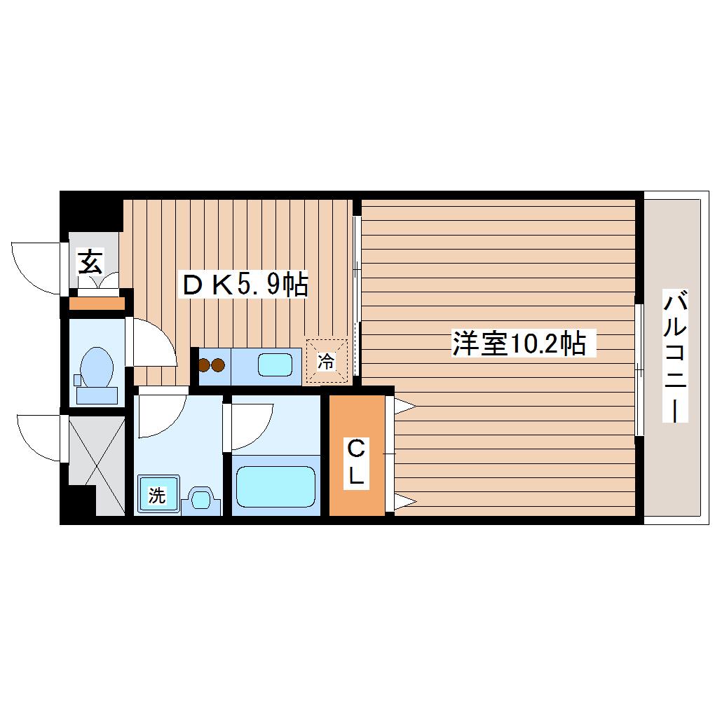 ウエストパーク支倉(1DK/9階)の間取り写真